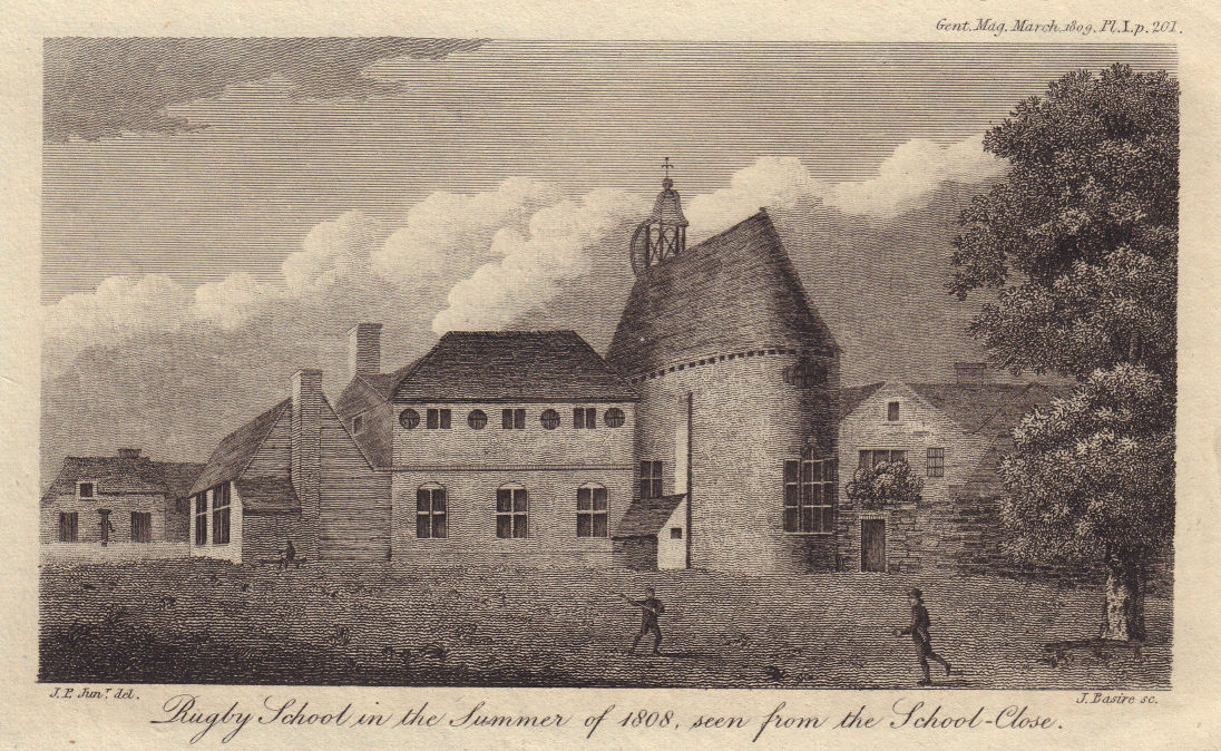 Rugby School from the Close in the summer of 1808. Warwickshire 1809 old print