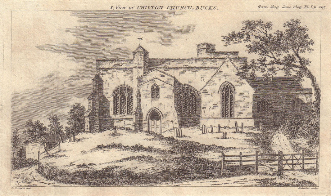 View of St Mary the Virgin Church, Chilton, Buckinghamshire 1809 old print