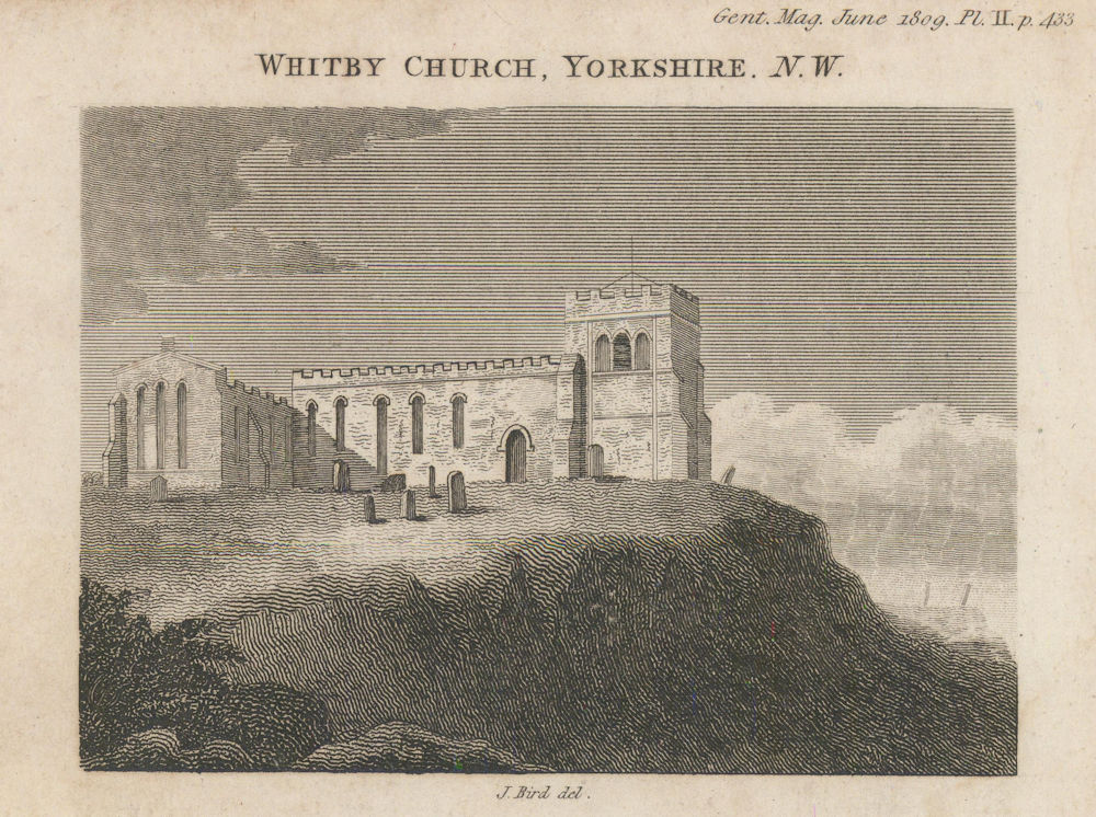 View of St Mary's Church, Whitby, Yorkshire. SMALL 1809 old antique print
