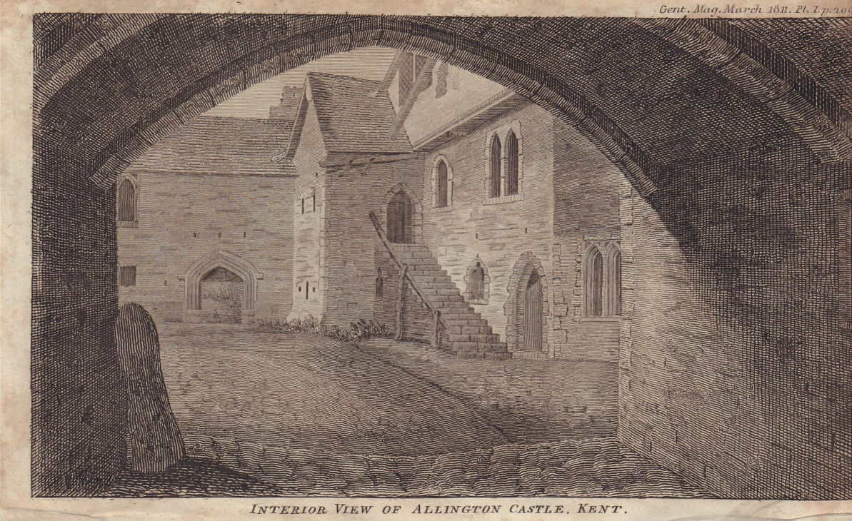 Interior view of Allington Castle in Kent 1811 old antique print picture