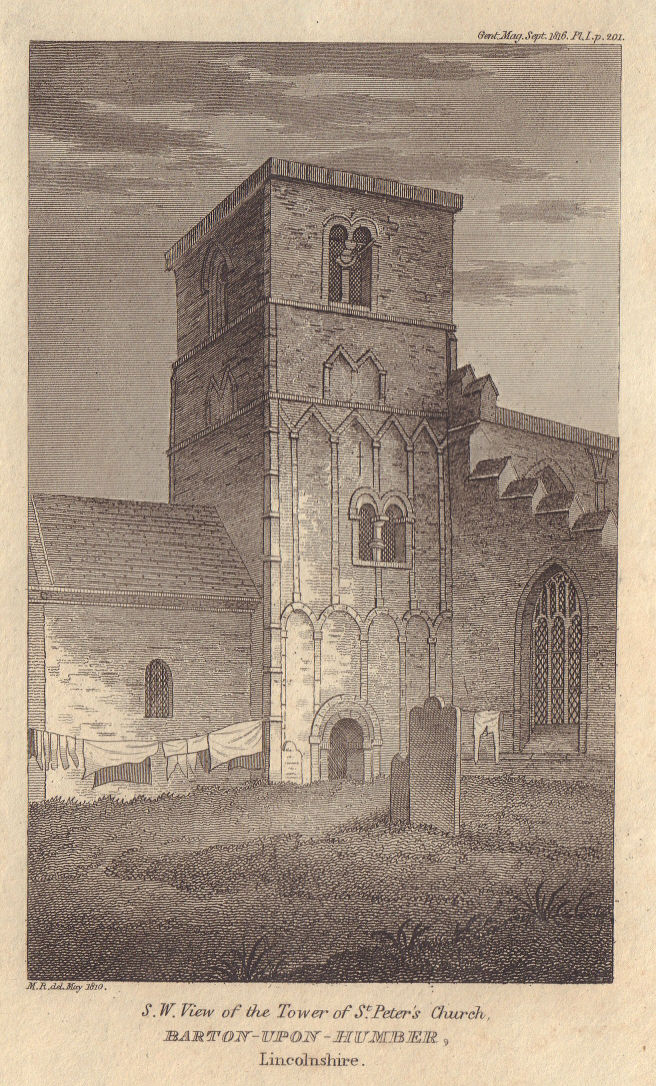 View of the tower of St Peter's Church, Barton-Upon-Humber, Lincolnshire 1816