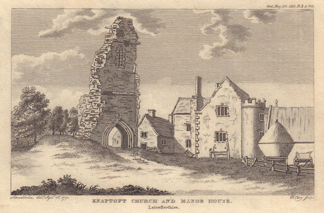 St Nicholas Church & Knaptoft Manor House (demolished 1761), Leicestershire 1816