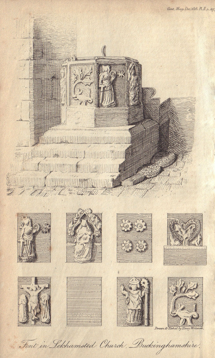 Draft of the font in St Mary's Church, Leckhampstead, Buckinghamshire 1816