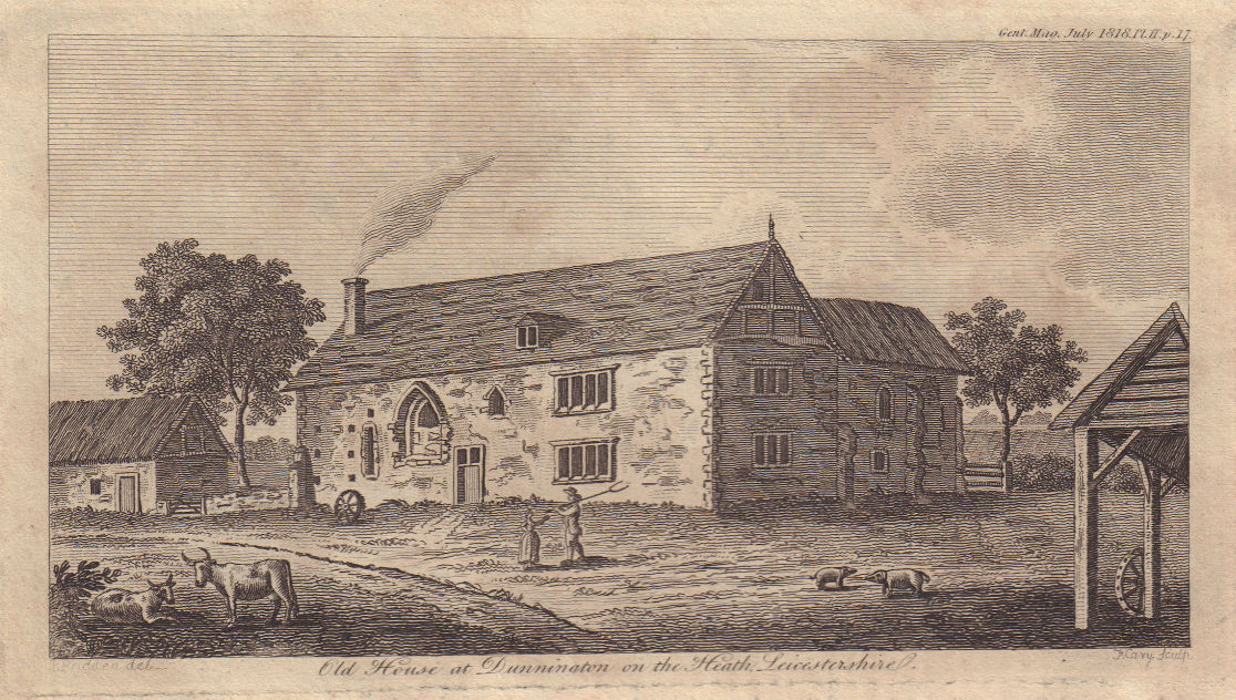 Donington-le-Heath Manor House, Leicestershire 1818 old antique print picture