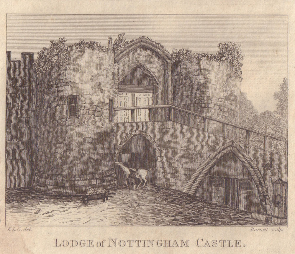 View of the Lodge of Nottingham Castle, Nottingham. Nottinghamshire 1818 print