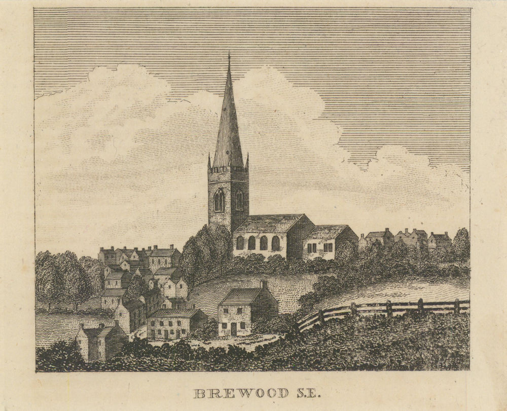 Associate Product Church of St Mary & St Chad, Brewood, Staffordshire. SMALL 1797 old print