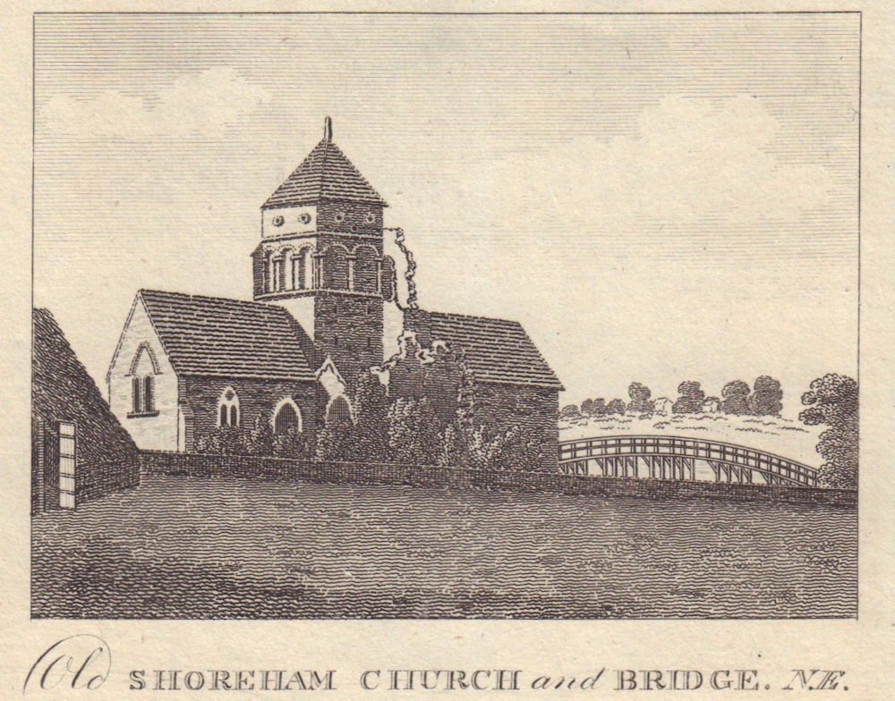 St Nicholas Old Shoreham Church & Tollbridge Shoreham-by-Sea, Sussex. SMALL 1797