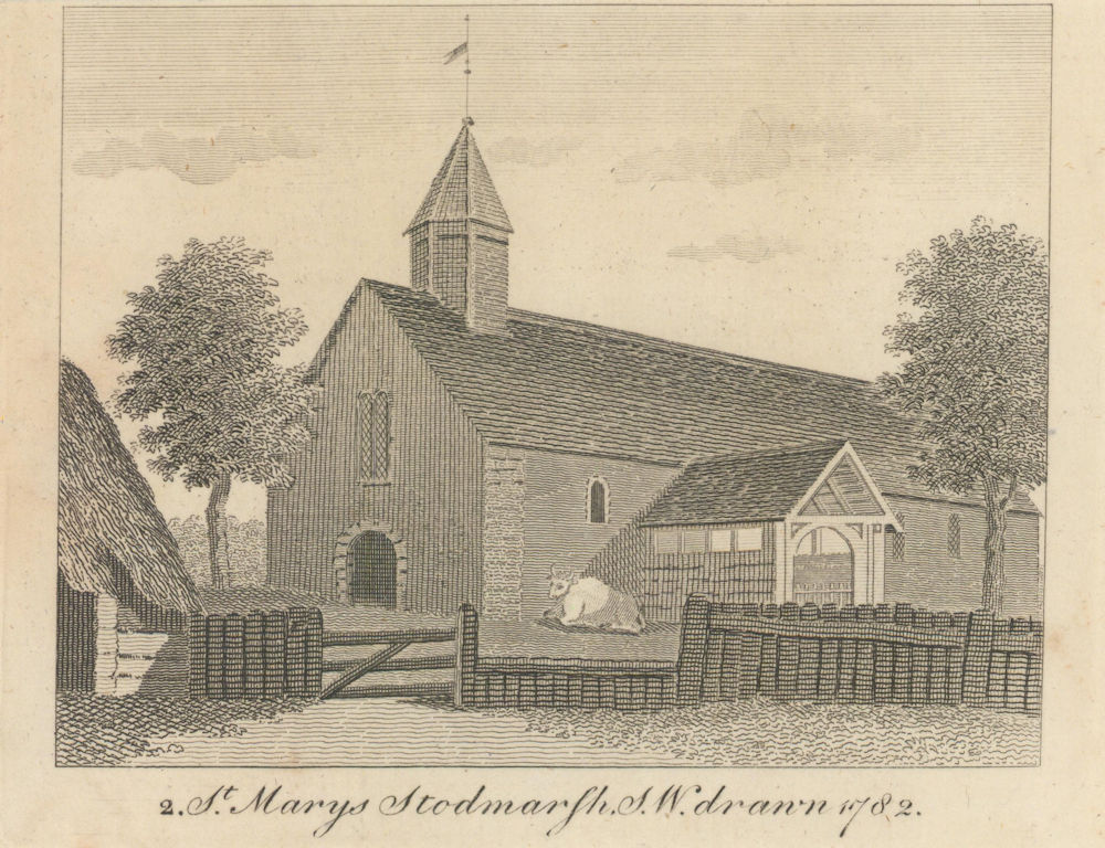 South west view of St. Mary's Church at Stodmarsh, drawn in 1782, Kent 1798