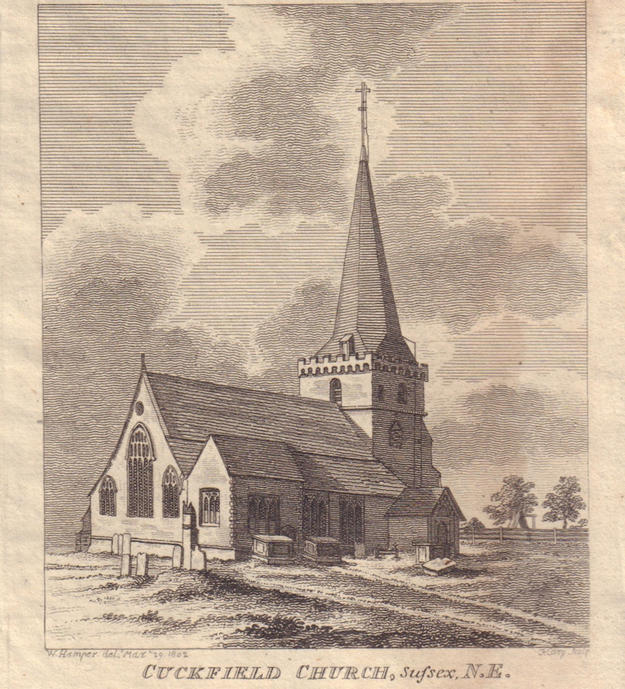 Associate Product North east view of Holy Trinity Church in Cuckfield, Sussex 1808 old print