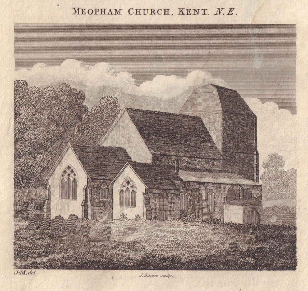 North east view of St John The Baptist Church, Meopham, Kent 1809 old print