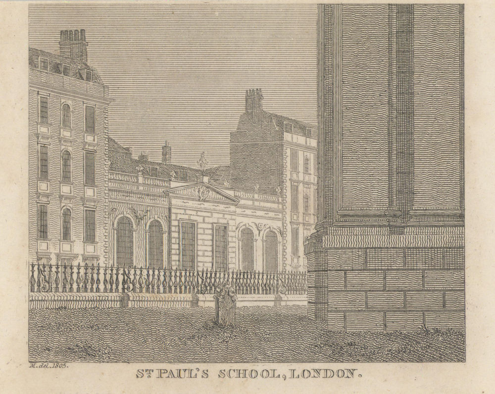 Associate Product St Paul's School, 2nd building, St Paul's Churchyard, London 1818 old print