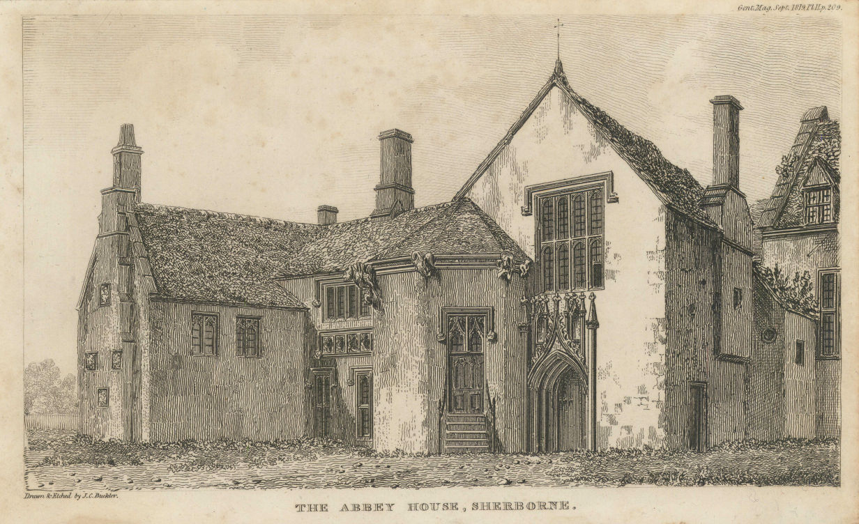 Sherborne Abbey House now part of Sherborne School, Dorset 1819 old print