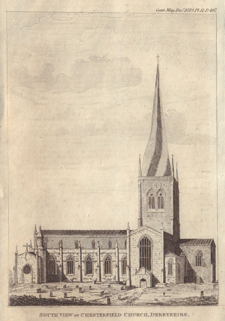 South view of St Mary and All Saints Church, Chesterfield, Derbyshire 1819
