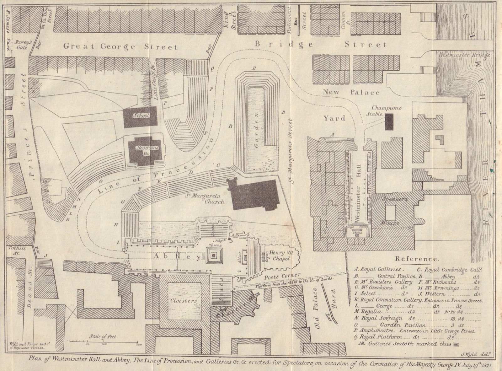 Associate Product Westminster Hall & Abbey George IV Coronation plan 1821 London 1821 old map