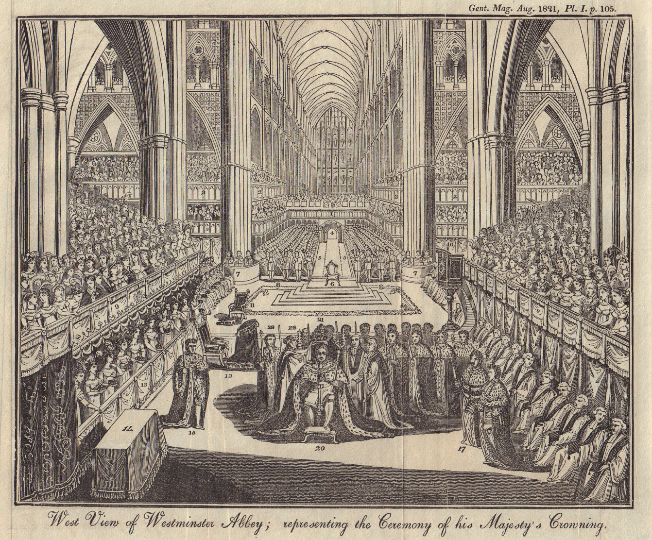 Westminster Abbey George IV Coronation ceremony 1821 London 1821 old print