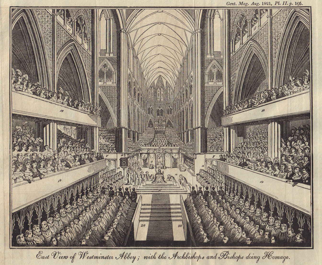 Westminster Abbey George IV Coronation 1821. Archbishops paying homage 1821