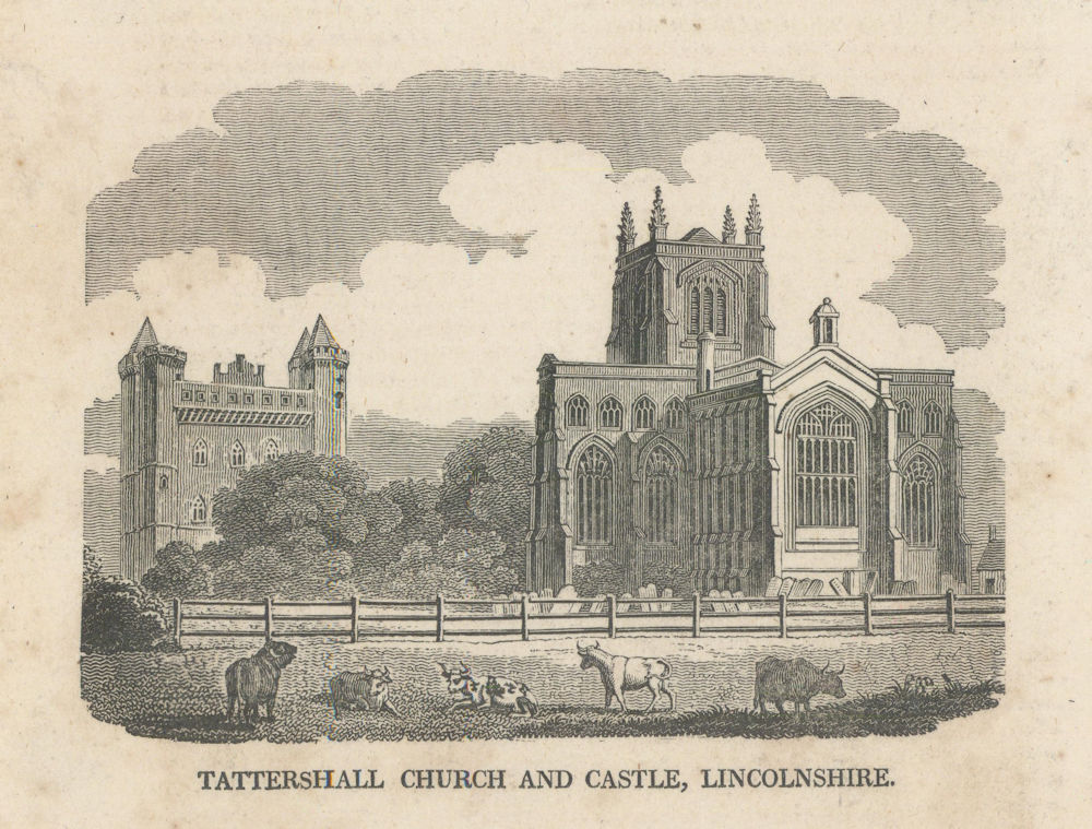 View of Holy Trinity Church & Castle in Tattershall, Lincolnshire 1821 print