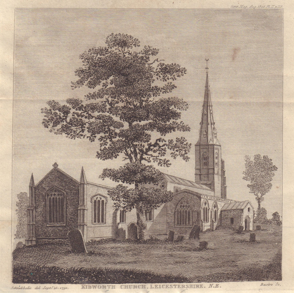 St Wilfrid's Church Kibworth Harcourt Leicestershire. Spire collapsed 1825. 1825