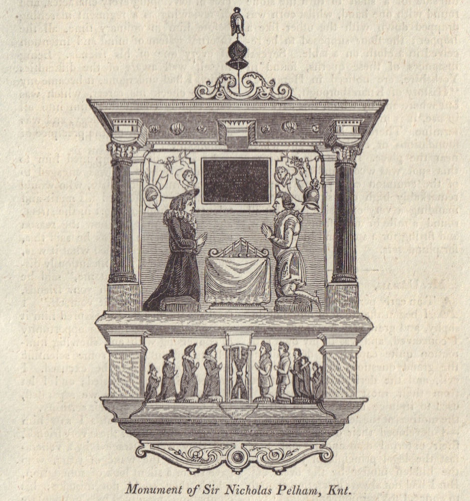 Sir Nicholas Pelham monument, St Michael's Church, Lewes, Sussex 1825 print