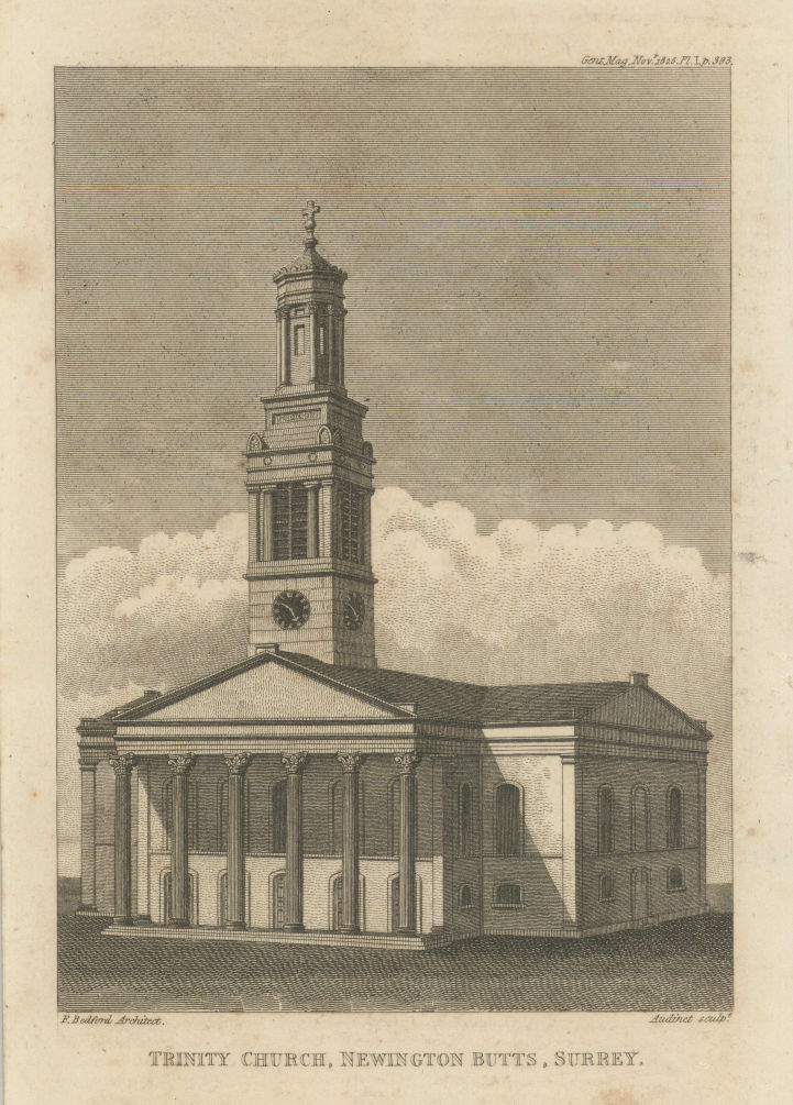 Holy Trinity Church, Newington. Trinity Church Square, Southwark 1825 print