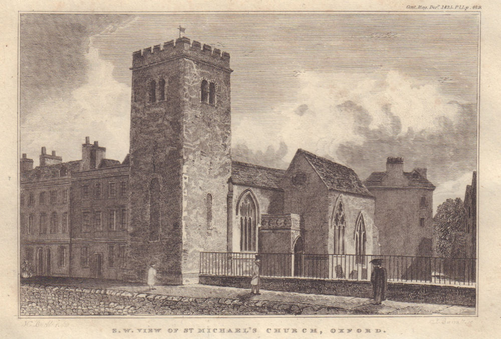 St Michael at the North Gate church, Cornmarket Street, Oxford 1825 old print