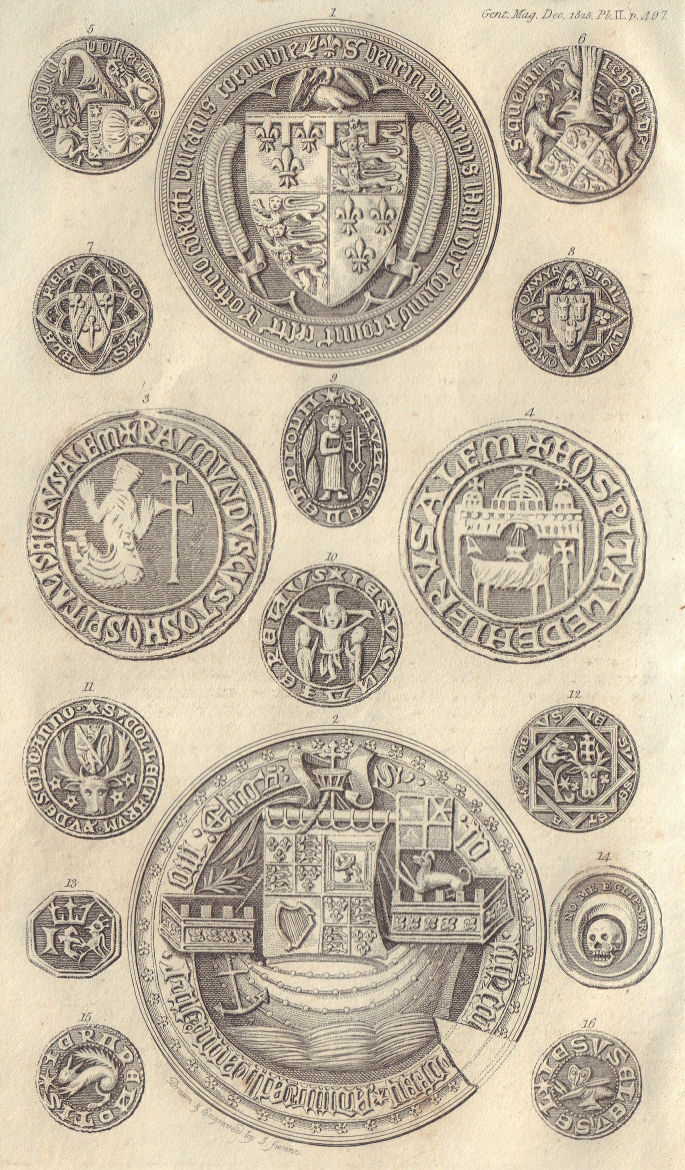 Associate Product Ancient seals of Henry Prince of Wales, James I, Raymond du Pay, St Peter… 1825