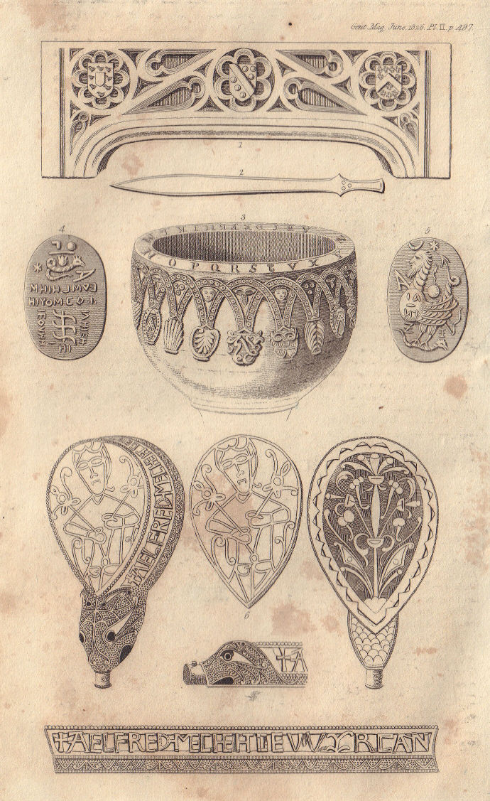 Associate Product Anglo Saxon Jewel of St Neot in Ashmolean Museum, Oxford. Saxon font, Worcs 1826