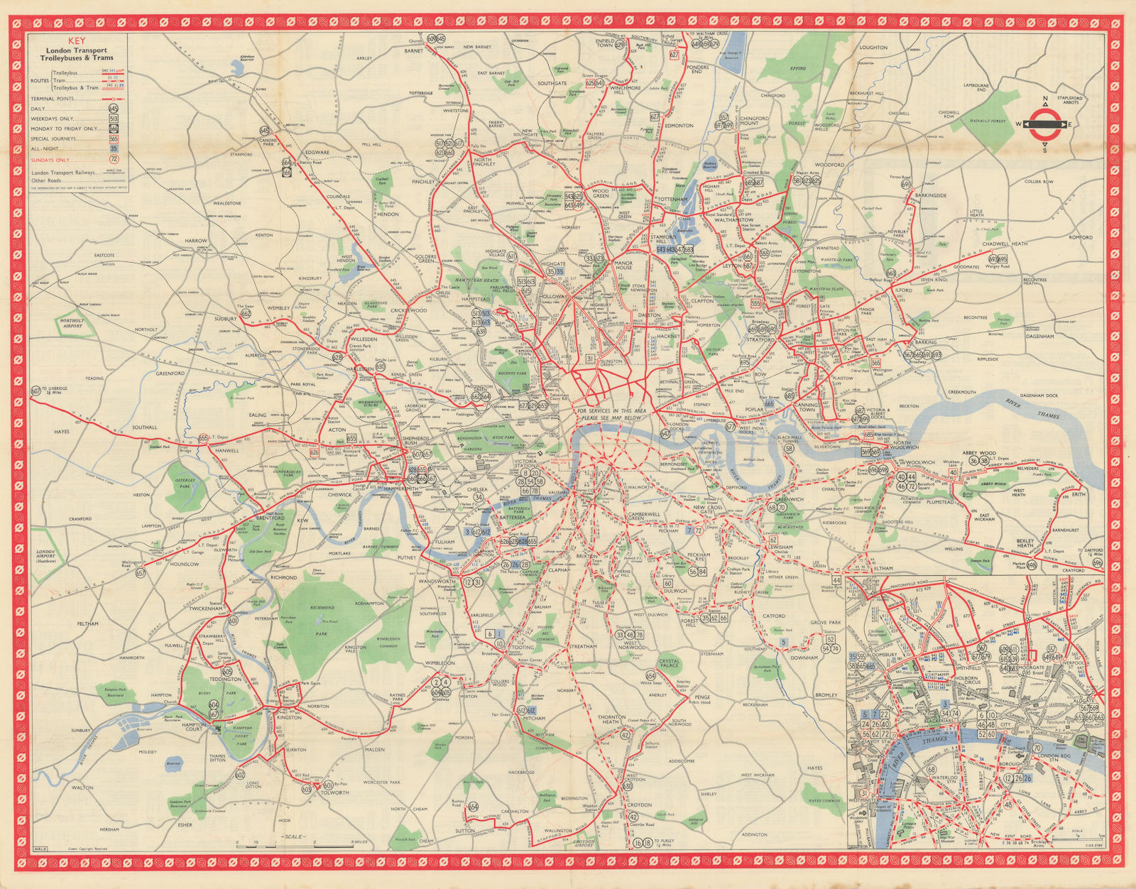 London Transport Trolleybus & Tram route map. 650. HALE January 1950 old