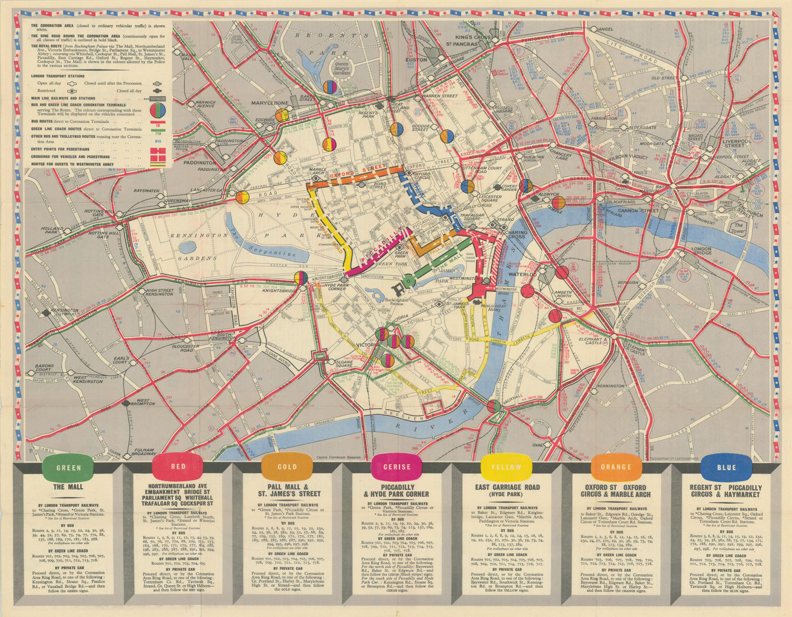 Elizabeth R Coronation. London Transport. British Railways. 2 June 1953 map