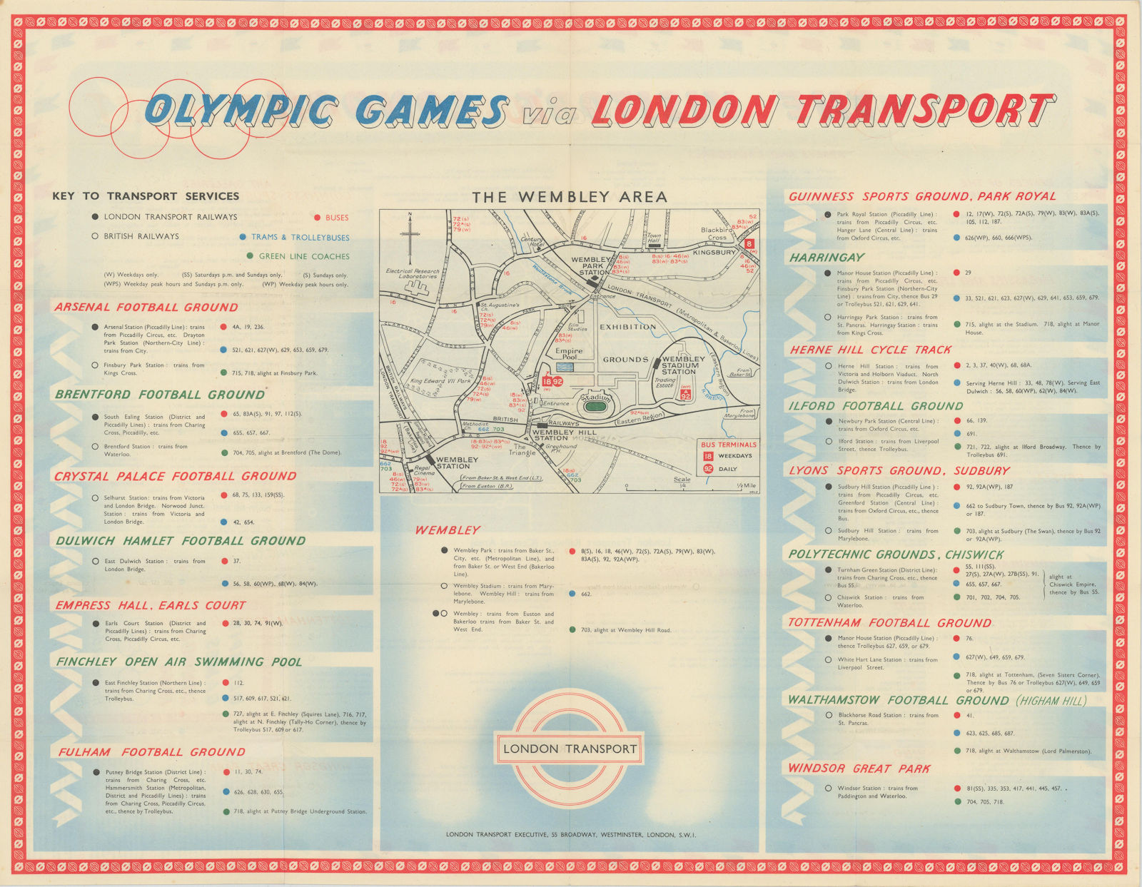Olympic Games London - how to get there by London Transport. HALE 1948 old map