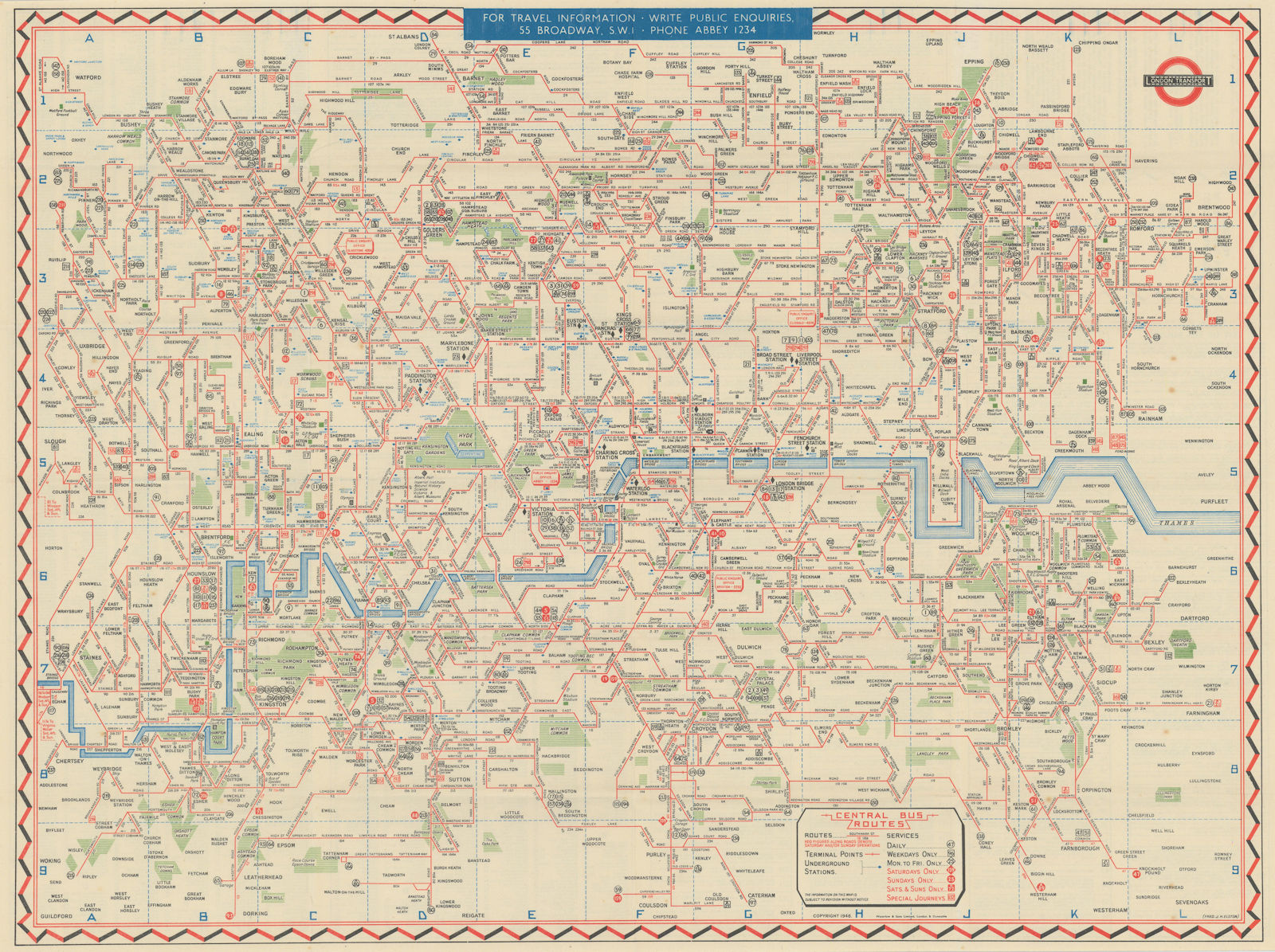 Associate Product London Transport Bus map Central Area. ELSTON. #1 1946 old vintage chart