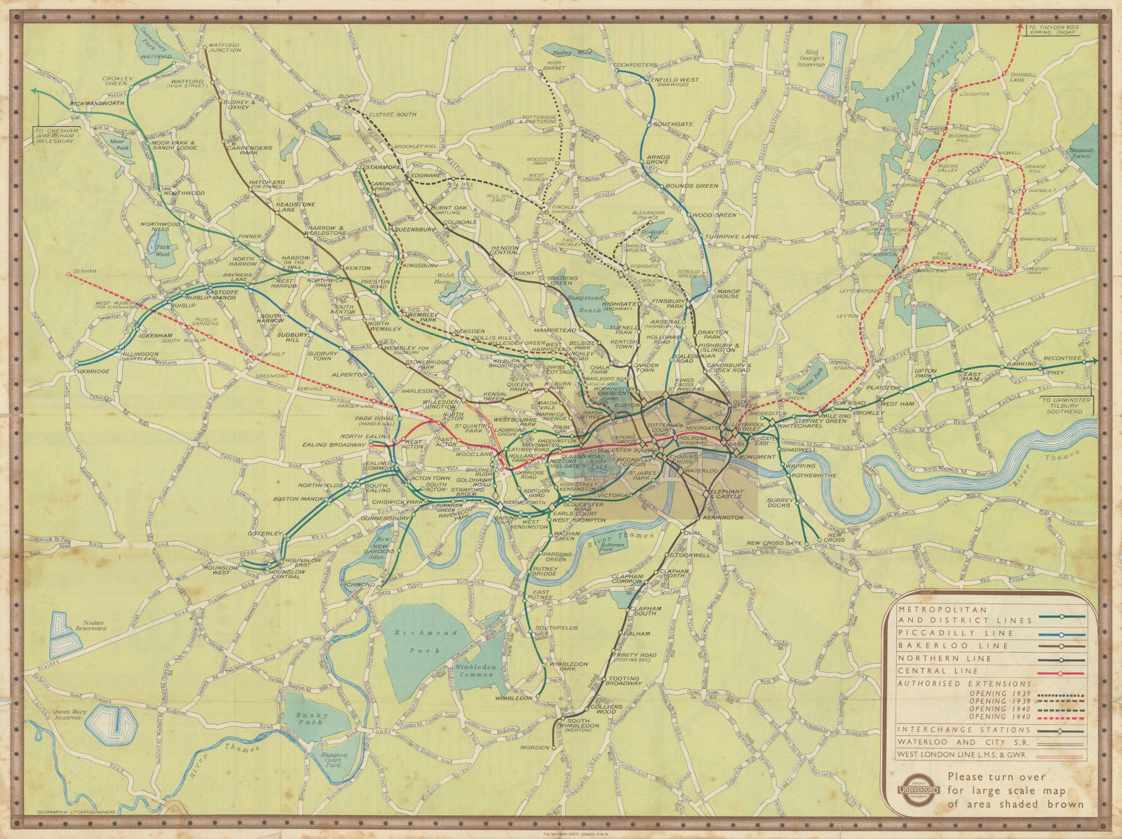 London Transport Underground Railway map #2 1938 old vintage plan chart
