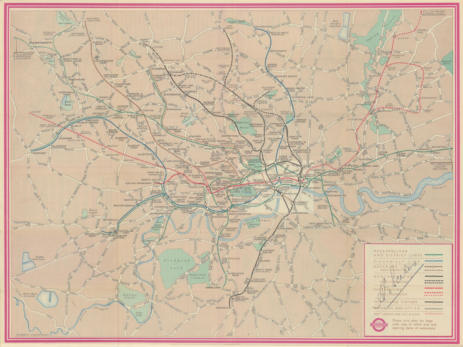 London Transport Underground map #3 1939 old vintage plan chart