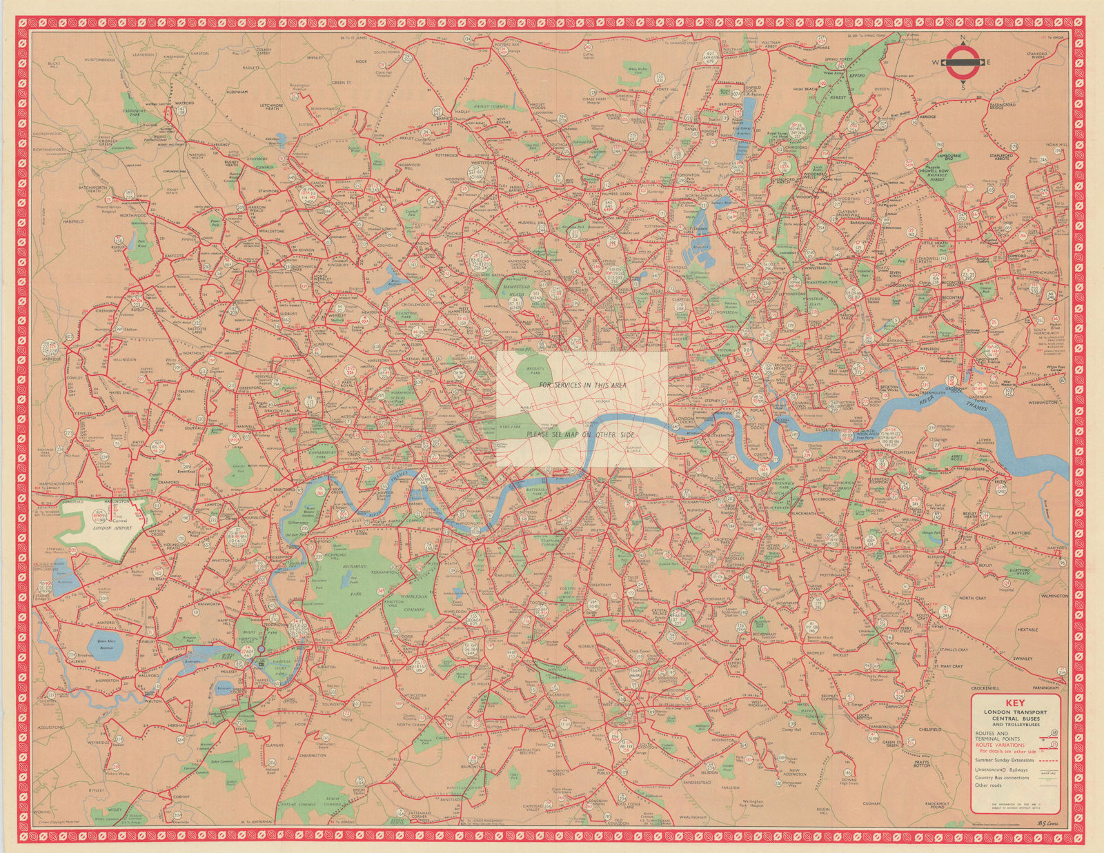 London Transport Bus map Central Area Buses Trolleybuses. LEWIS #2 1960