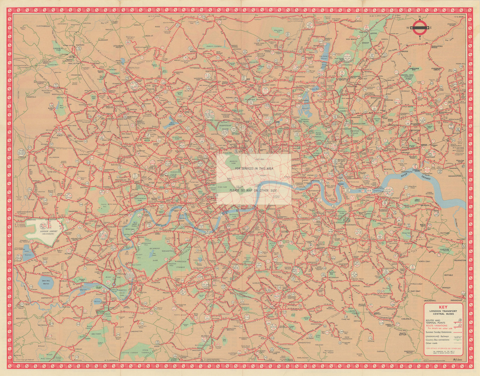 Associate Product London Transport Central Buses map and list of routes. LEWIS #3R 1962 old