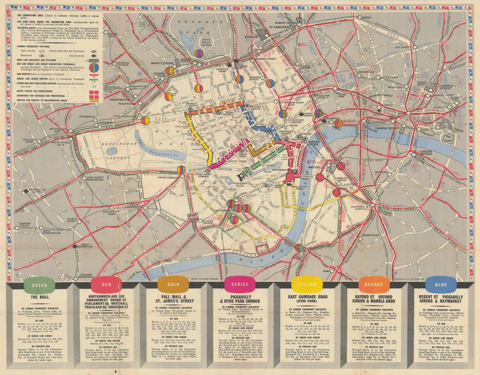 Elizabeth R Coronation. London Transport. British Railways. 2 June 1953 map
