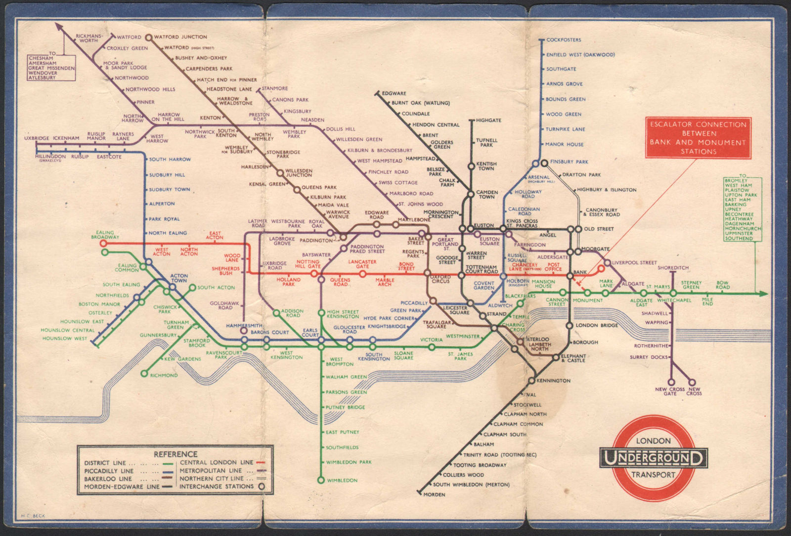 LONDON UNDERGROUND tube map plan diagram. Middle Circle. HARRY BECK #2 1934