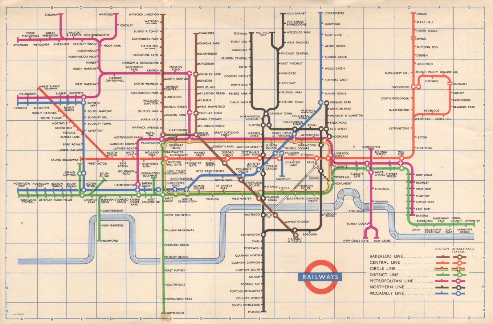 LONDON UNDERGROUND tube map plan. Aylesbury. South Acton. HARRY BECK 1955