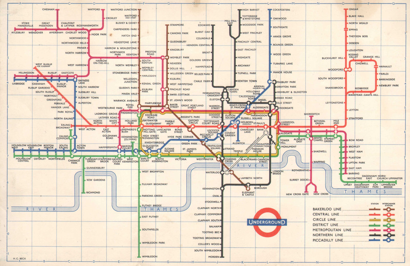 LONDON UNDERGROUND tube map plan diagram. Final HARRY BECK edition 1960