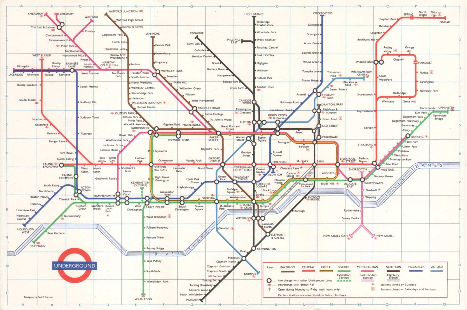 LONDON UNDERGROUND tube map plan. Victoria Line no Pimlico. GARBUTT #1 1972