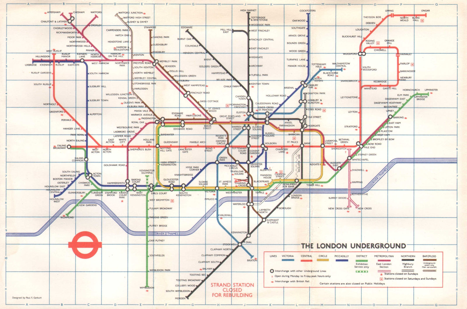 Associate Product LONDON UNDERGROUND tube map plan. Victoria Line. Strand closed. GARBUTT #1 1974