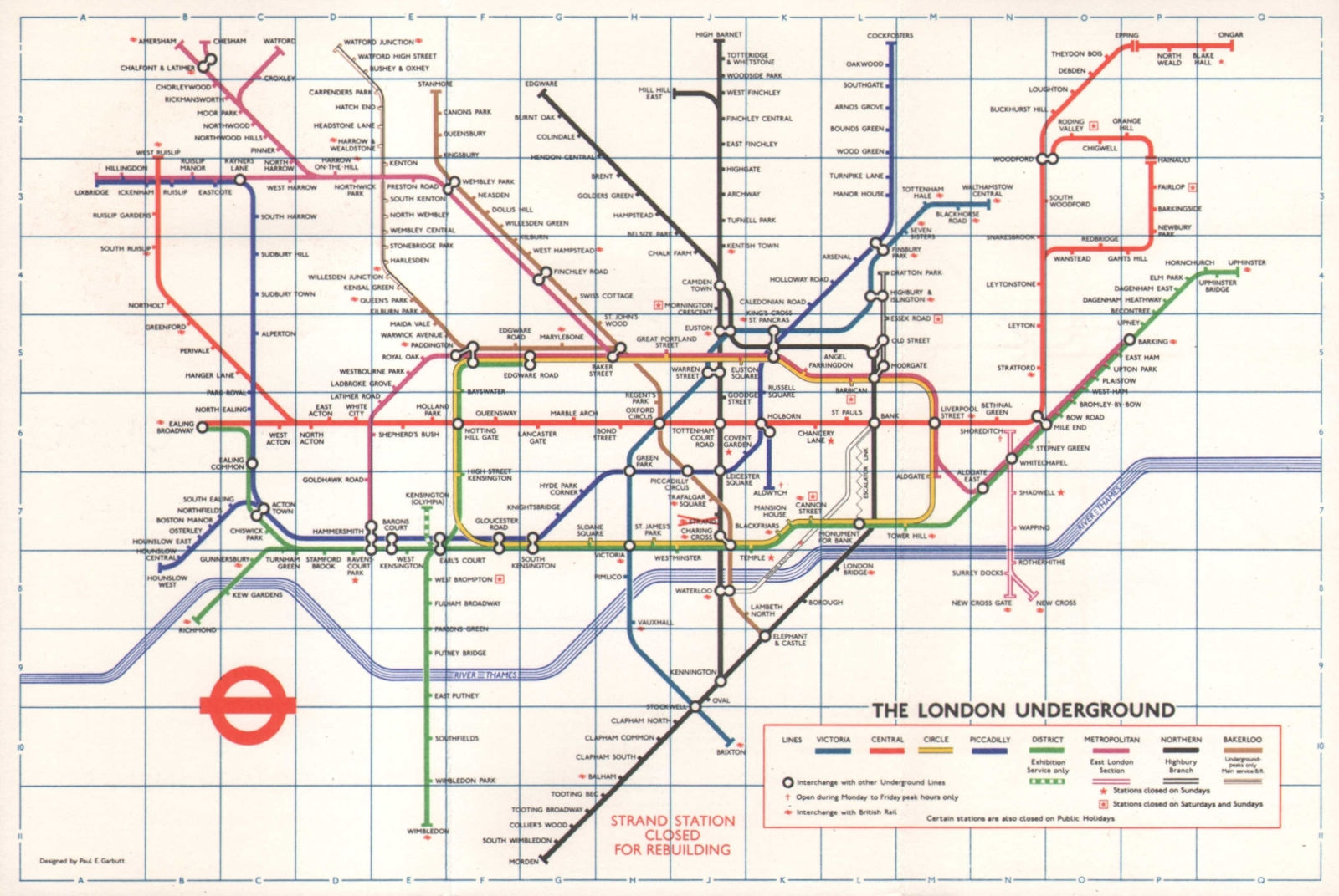 LONDON UNDERGROUND tube map plan. Victoria Line. Strand closed. GARBUTT #2 1974