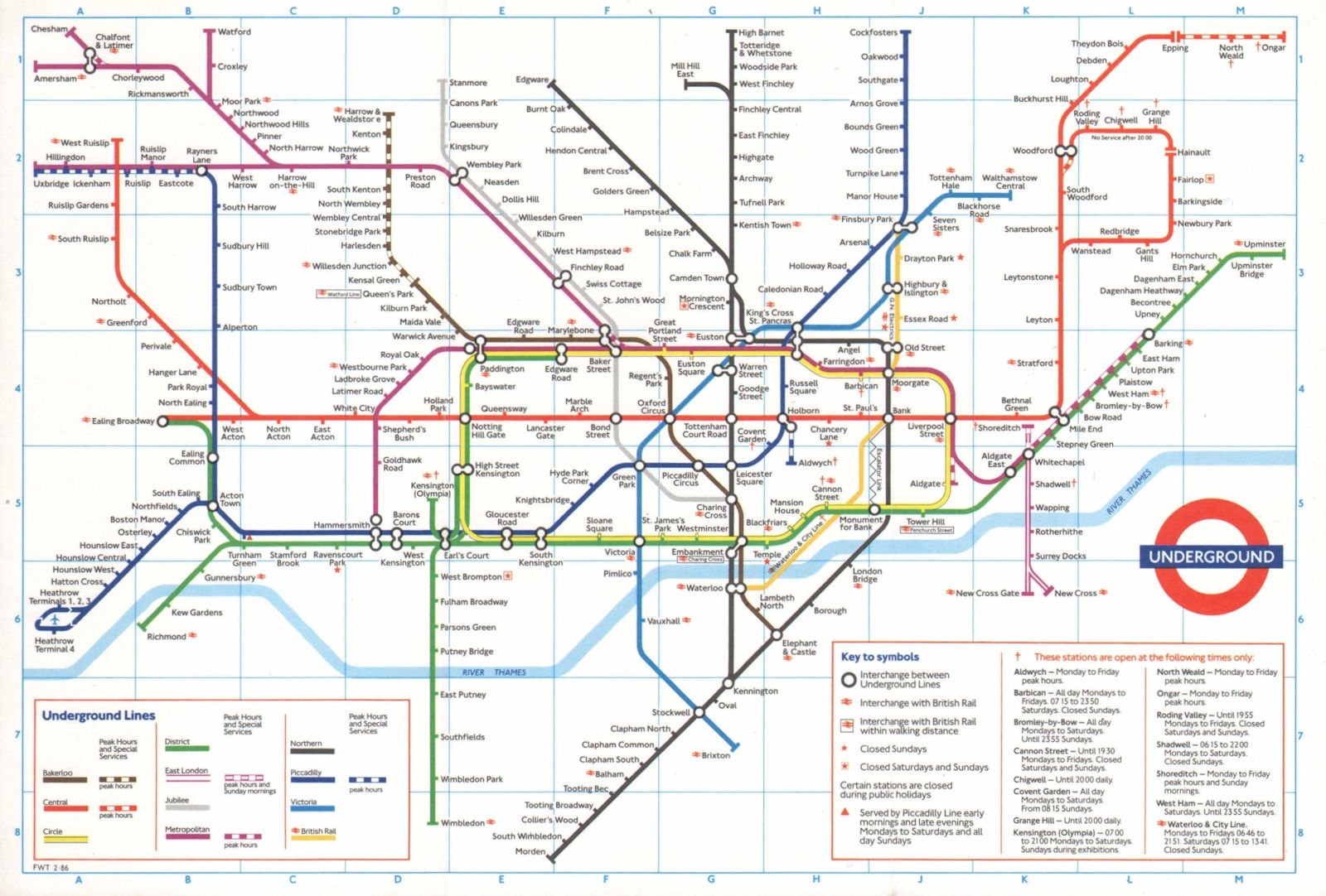 LONDON UNDERGROUND tube plan map. Heathrow Terminal 4 complete. #1 1986