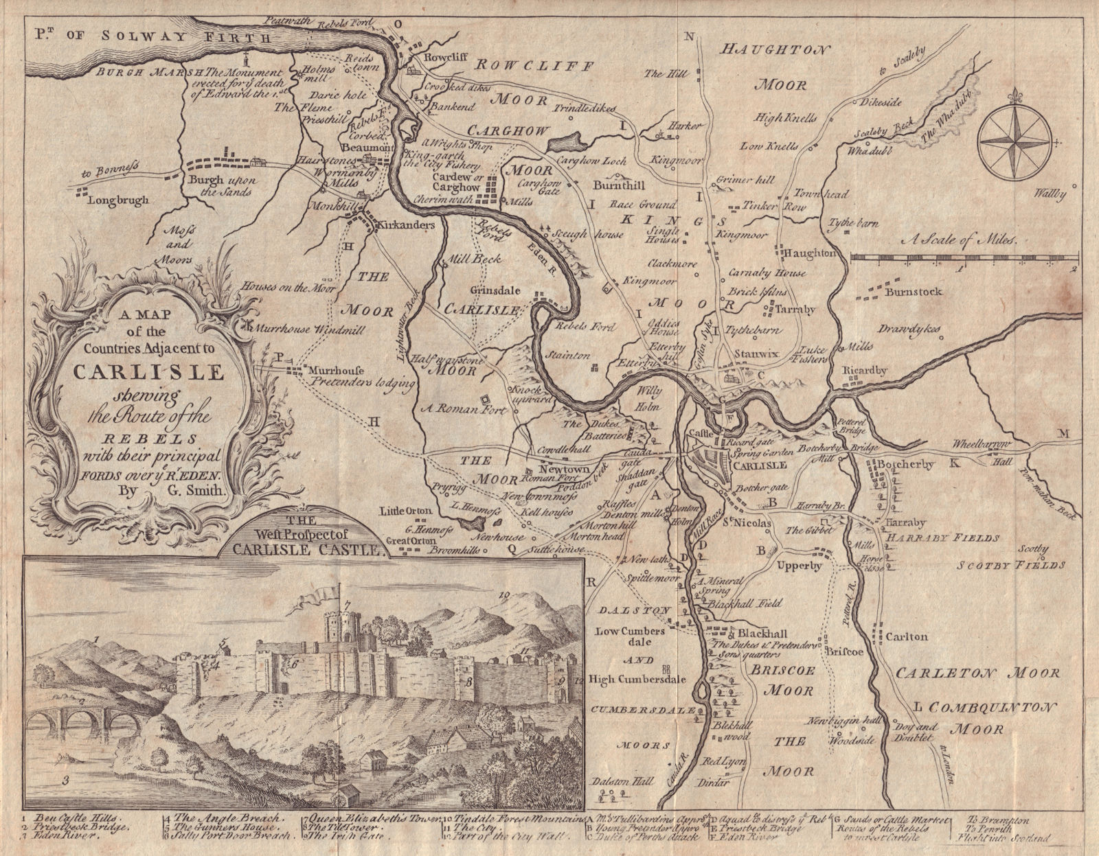 Countries adjacent to Carlisle shewing the Route of the Rebels. SMITH 1746 map