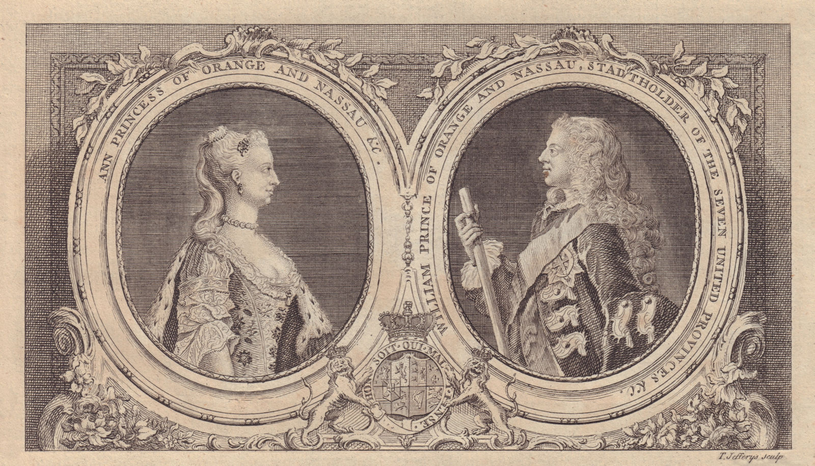 Associate Product Portraits of William Prince of Orange and Anne his Consort. GENTS MAG 1747
