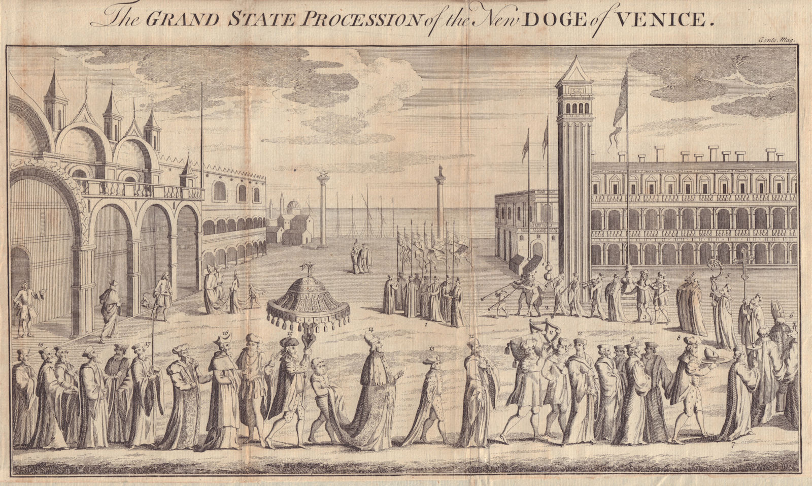 The Grand State Procession of the New Doge of Venice. St Mark's Square 1752