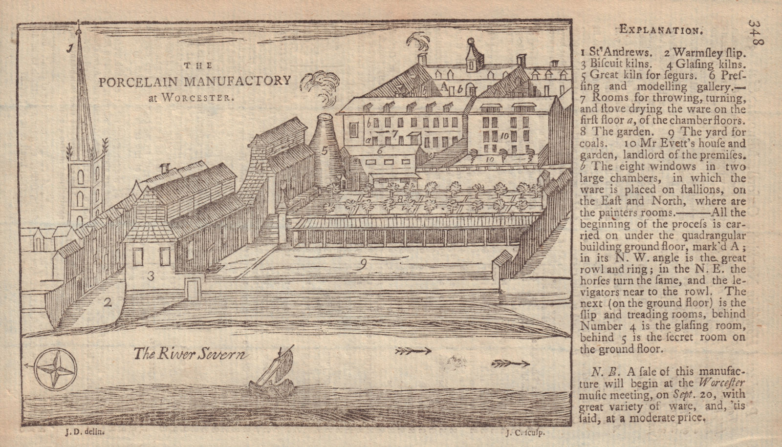 The Porcelain Manufactory at Worcester. St. Andrews church. GENTS MAG 1752