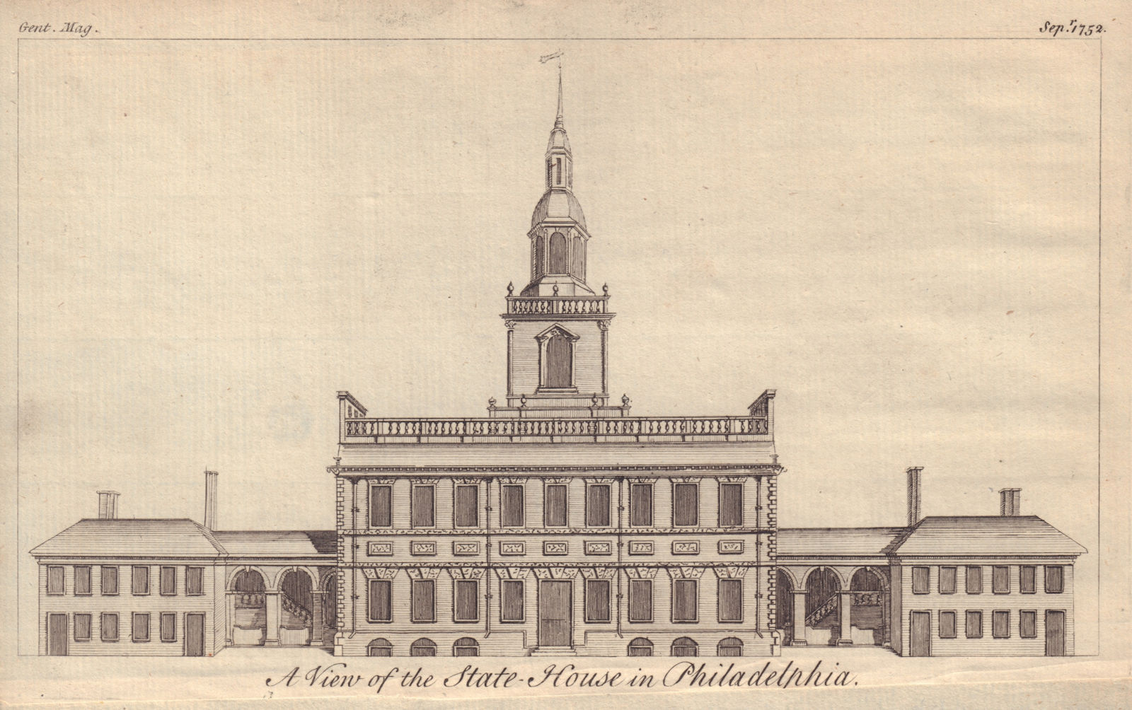 Associate Product A View of the State House in Philadelphia. Independence Hall 1752 old print