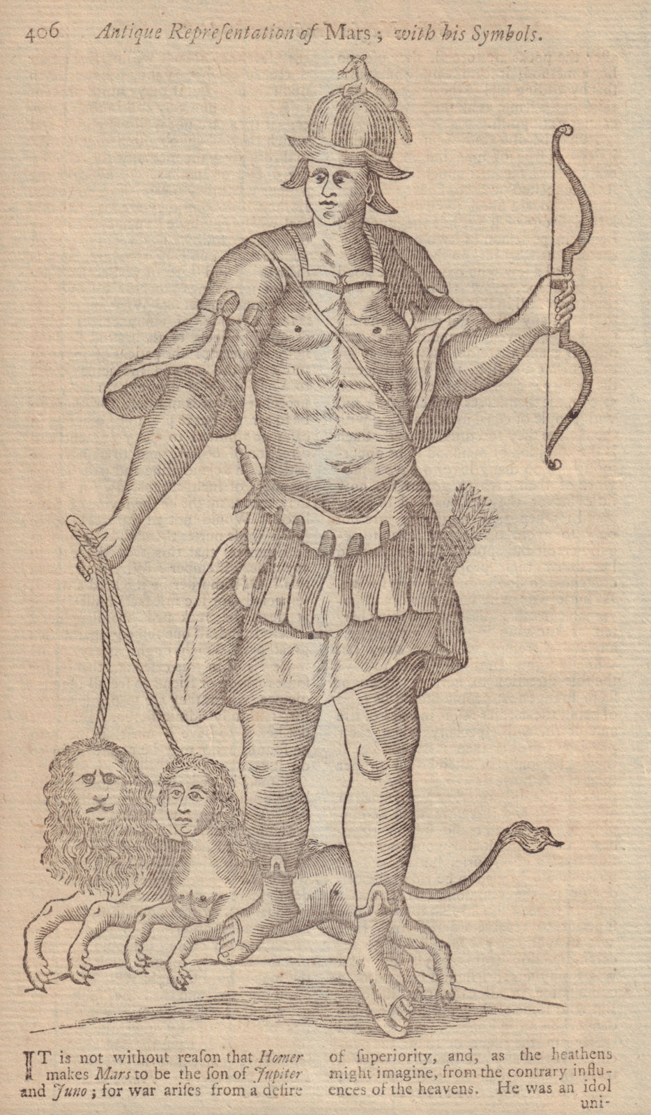 Antique Representation of Mars; with his Symbols. GENTS MAG 1752 old print