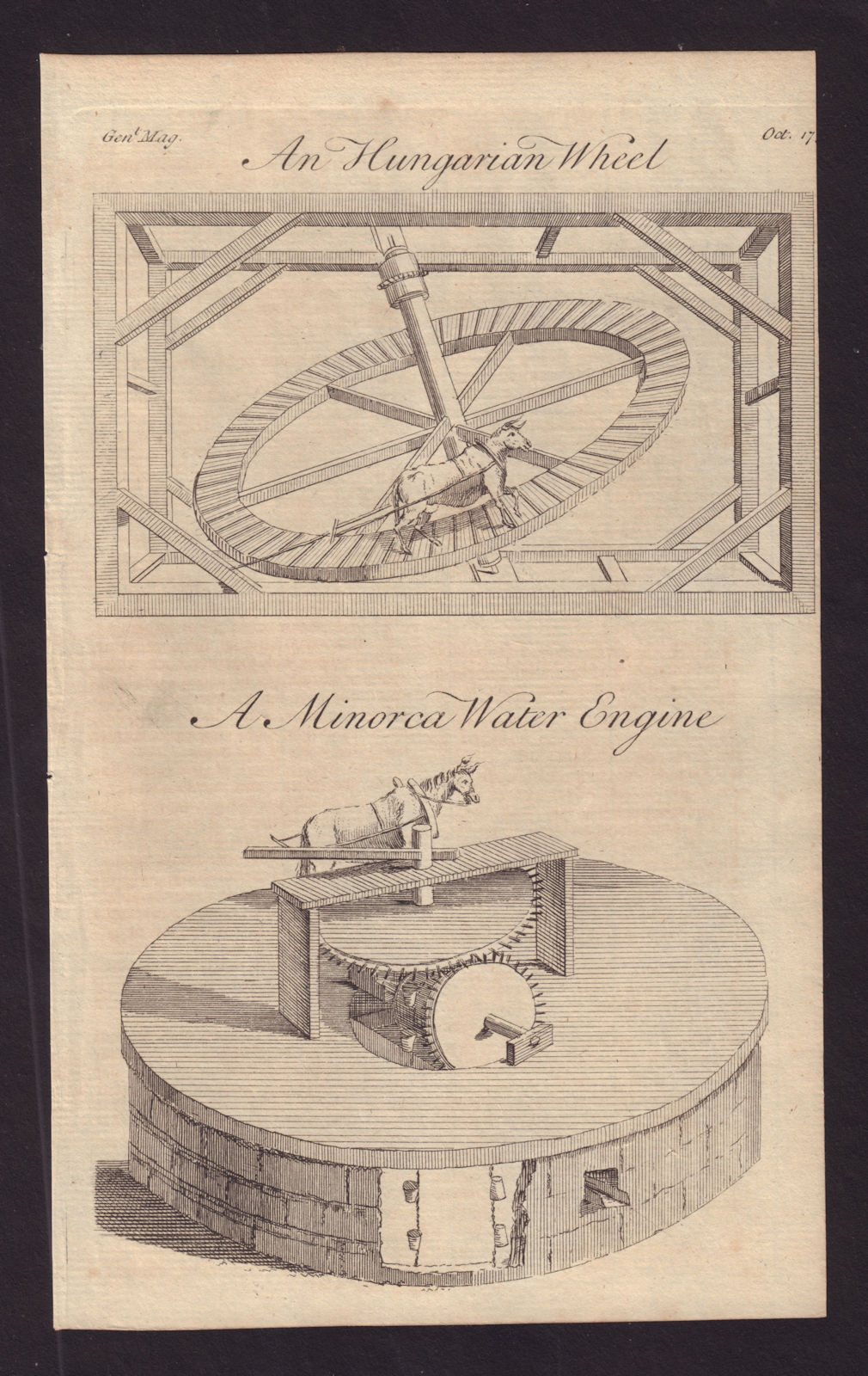 An Hungarian Wheel. A Minorca Water Engine. Spain. GENTS MAG 1752 old print